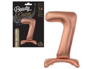 BALON FOLIOWY CYFRA STOJĄCA 7 RÓŻOWO ZŁOTA 74CM