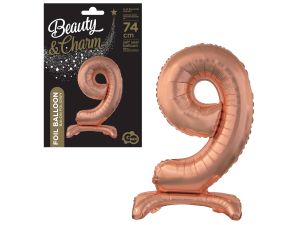 BALON FOLIOWY CYFRA STOJĄCA 9 RÓŻOWO ZŁOTA 74CM