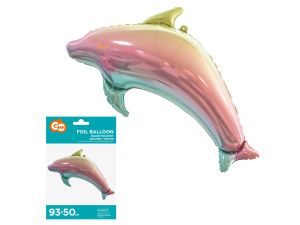 BALON FOLIOWY DELFIN TĘCZOWY 93CM