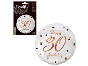 BALON FOLIOWY HAPPY 30 BIRTHDAY BIAŁY 18" GODAN