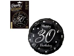 BALON FOLIOWY HAPPY 30 BIRTHDAY CZARNY/SREBR 18" 