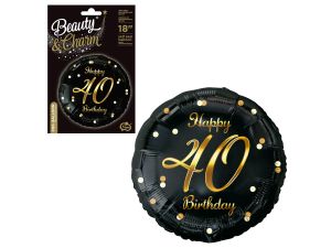 BALON FOLIOWY HAPPY 40 BIRTHDAY CZARNY/ZŁOTY 18" 
