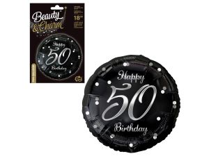 BALON FOLIOWY HAPPY 50 BIRTHDAY CZARNY/SREBR 18" 