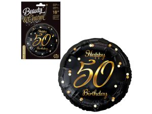 BALON FOLIOWY HAPPY 50 BIRTHDAY CZARNY/ZŁOTY 18" 