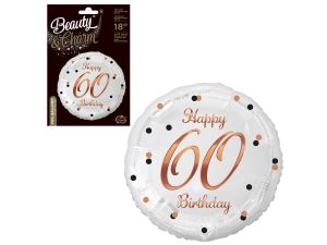 BALON FOLIOWY HAPPY 60 BIRTHDAY BIAŁY 18" GODAN