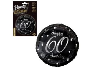 BALON FOLIOWY HAPPY 60 BIRTHDAY CZARNY/SREBR 18" 