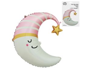 BALON FOLIOWY KSIĘŻYC RÓŻOWA CZAPECZKA GODAN