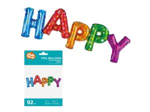 BALON FOLIOWY  NAPIS HAPPY  KOLOROWY 92 CM