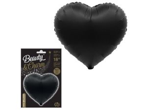 BALON FOLIOWY SERCE MATOWE CZARNE 18" GODAN