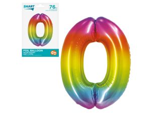BALON FOLIOWY SMART "CYFRA 0" TĘCZOWA 76CM