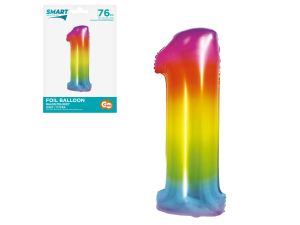 BALON FOLIOWY SMART "CYFRA 1" TĘCZOWA 76CM
