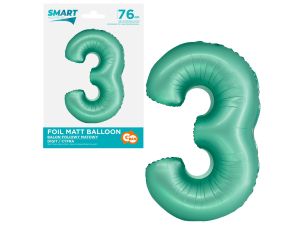 BALON FOLIOWY SMART CYFRA 3 MIĘTOWA MATOWA 76CM