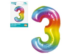 BALON FOLIOWY SMART "CYFRA 3" TĘCZOWA 76CM