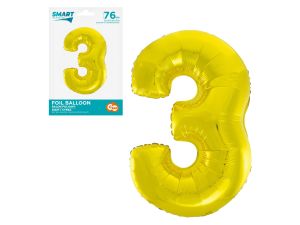 BALON FOLIOWY SMART "CYFRA 3" ZŁOTA 76CM