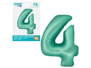 BALON FOLIOWY SMART CYFRA 4 MIĘTOWA MATOWA 76CM