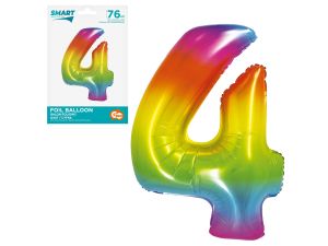 BALON FOLIOWY SMART "CYFRA 4" TĘCZOWA 76CM