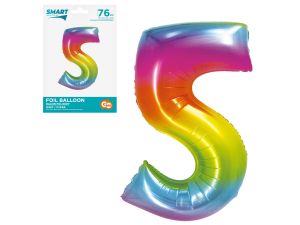 BALON FOLIOWY SMART "CYFRA 5" TĘCZOWA 76CM