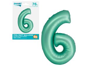 BALON FOLIOWY SMART CYFRA 6 MIĘTOWA MATOWA 76CM