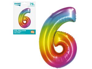 BALON FOLIOWY SMART "CYFRA 6" TĘCZOWA 76CM