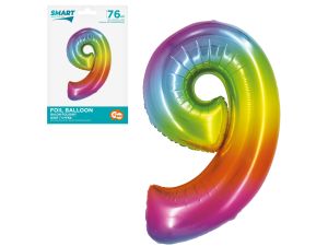 BALON FOLIOWY SMART "CYFRA 9" TĘCZOWA 76CM