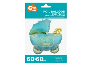 BALON FOLIOWY WÓZEK NIEBIESKI 60CM GODAN