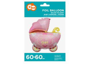 BALON FOLIOWY WÓZEK RÓŻOWY 60CM GODAN