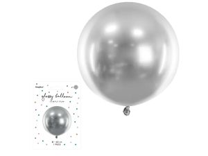 BALON OKRĄGŁY GLOSSY 60CM SREBRNY PARTYDECO