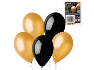 BALONY BEAUTY&CHARM 3 ZŁOTE 2 CZARNE 12" GODAN