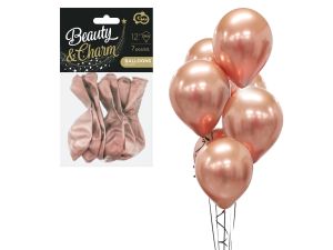 BALONY BEAUTY&CHARM PLATYNOWE RÓŻ-ZŁOTE 12" 7SZT