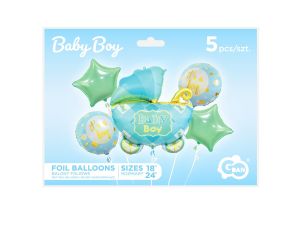 BALONY FOLIOWE ZESTAW WÓZEK NIEBIESKI 5SZT GODAN
