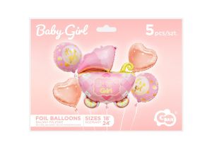 BALONY FOLIOWE ZESTAW WÓZEK RÓŻOWY 5SZT GODAN