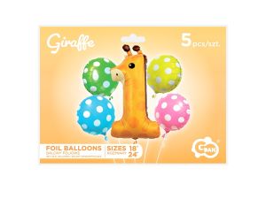 BALONY FOLIOWE ZESTAW ŻYRAFA CYFRA 1 5SZT GODAN