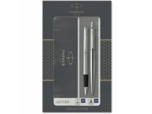 DŁUGOPIS+ PIÓRO JOTTER STALOWY CT+ETUI GIFT PARKER