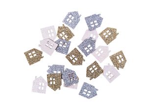 DREWNIANE BROKATOWE DOMKI DWUSTR 1,7X2,2CM 21SZT