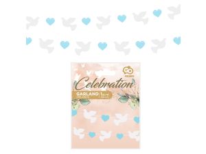 GIRLANDA PAPIEROWA GOŁĄBKI NIEB SERDUSZKA 150CM
