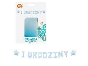 GIRLANDA PAPIEROWA PIERWSZE URODZINY NIEBIESK 1,5M