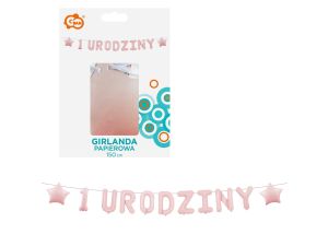 GIRLANDA PAPIEROWA PIERWSZE URODZINY RÓŻOWA 1,5M