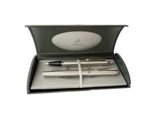 KOMPLET PARKER ESSENTIAL PIÓRO DŁUGOPIS SREBRNE 