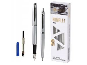 KOMPLET ZENITH 60 PIÓRO WIECZNE + DŁUGOPIS SREBRNY