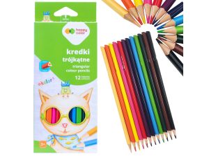KREDKI DREWNIANE SZKOLNE TRÓJKĄTNE 12KOL KOLOR2