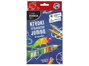 KREDKI TRÓJKĄTNE GRUBE 12 KOLORÓW KIDEA