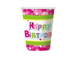 KUBECZKI PAPIEROWE  HAPPY BRITHDAY RÓŻOWE 270ML./6