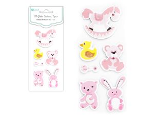 NAKLEJKI BROKATOWE 3D PLUSZAKI 6 SZT. PINK