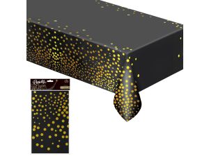 OBRUS FOLIOWY ZŁOTE GROSZKI CZARNY 137X183CM GODAN