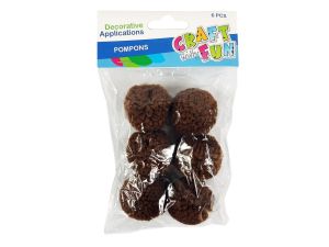 OZDOBA DEK. POMPON Z WEŁNY BRĄZOWY 4CM 6SZT