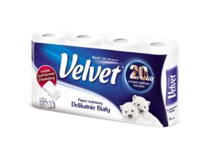 PAPIER TOALETOWY DELIKATNIE BIAŁY CELULOZA 3 WARSTWY 8 ROLEK VELVET