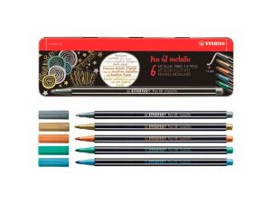 PISAKI STABILO PEN 68 METALLIC ETUI METALOWE 6 KOL.