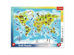 PUZZLE 25 RAMKOWE MAPA ŚWIATA ZE ZWIERZ 31340 TREF