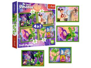 PUZZLE 4W1 ŚWIAT SMOKA  DIPLODOKA TREF