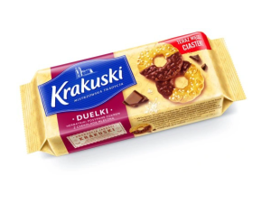 Ciastka KRAKUSKI Duelki Herbatniki posypane cukrem z czekoladą mleczną 181g